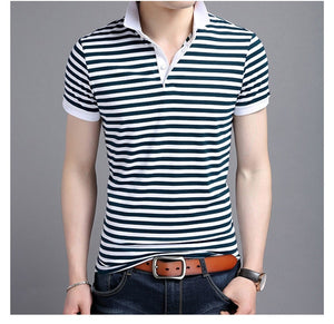 Men Polo Shirt 2019 Summer Men Business Casual Breathable White Striped Short Sleeve Polo Shirt Pure Cotton Work Clothes Polos