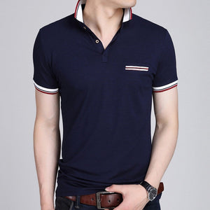 Men Polo Shirt 2019 Summer Men Business Casual Breathable White Striped Short Sleeve Polo Shirt Pure Cotton Work Clothes Polos