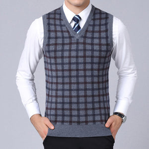 2019 New Fashion Brand Sweater Men Pullover Slim Fit Jumpers Knitwear Sleeveless plaid Winter Korean Style Casual Men Clothes