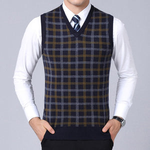 2019 New Fashion Brand Sweater Men Pullover Slim Fit Jumpers Knitwear Sleeveless plaid Winter Korean Style Casual Men Clothes