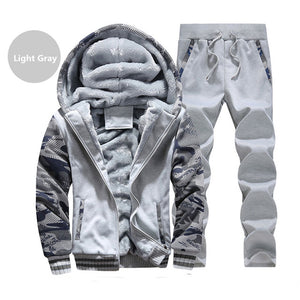 Winter Men Hooded Coat 2019 Thick Warm Jackets Parka Men Windbreaker Two Pieces Coat +Pant Casual Camouflage Tracksuit Man Hoody