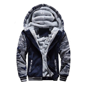 Winter Men Hooded Coat 2019 Thick Warm Jackets Parka Men Windbreaker Two Pieces Coat +Pant Casual Camouflage Tracksuit Man Hoody