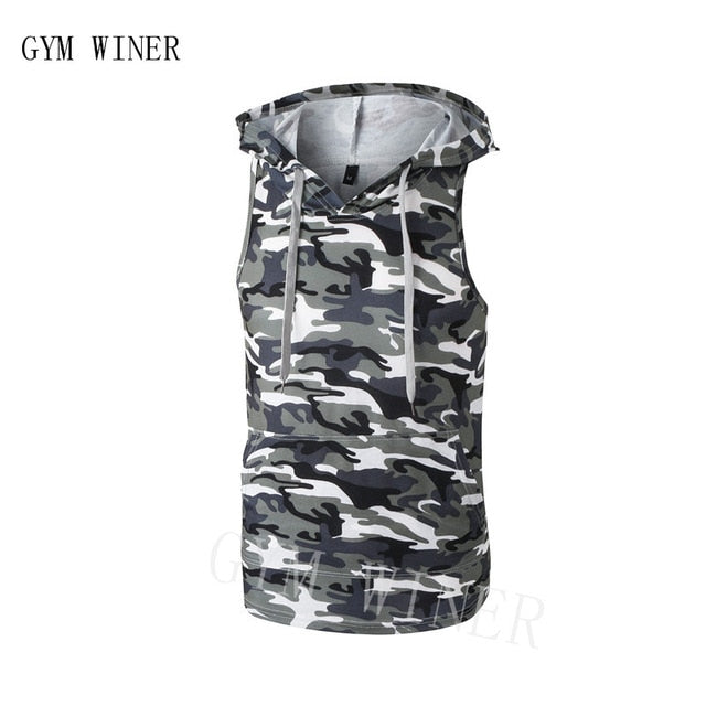 2019 New Cotton High Quality Camou tops Gyms Camouflage hooded tank  Mans Fitness Bodybuilding Gyms  Runners Camouflage Clothing