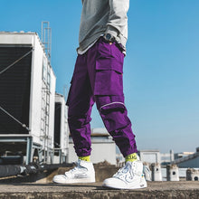 Load image into Gallery viewer, 2019 Spring Cargo Pants Men Cotton Drawstring Many Pockets Joggers Trousers Purple Black Ankle Banded male Casual Pants BINHIIRO