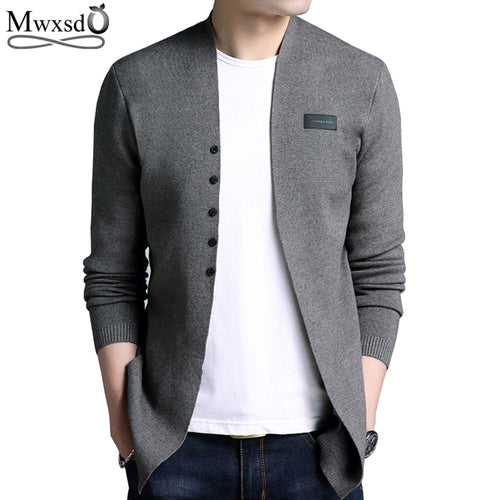 Mwxsd Brand 2019 Middle-Long length Mens Solid Sweater Cardigan Trench Male Casual Autumn pure color  cardigan sweater