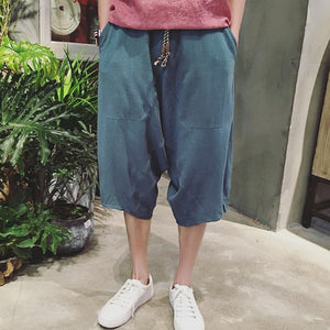 Sinicism Store Ins Mens Ethnic Style Clothing 2018  Man Solid Casual Black Pants Male Summer Harajuku Calf-Length Pants