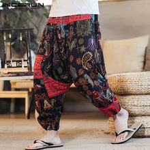 Load image into Gallery viewer, INCERUN 2019 Men Harem Pants Print Retro Drop Crotch Joggers Cotton Trousers Men Baggy Loose Nepal Style Men Casual Pants S-5XL