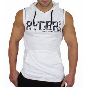 Summer Brand Clothing Bodybuilding Letters Fitness Men Gyms Hooded Tank Top Vest Sportswear Sleeveless Shirt Hoodie Musculation