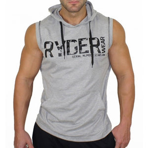 Summer Brand Clothing Bodybuilding Letters Fitness Men Gyms Hooded Tank Top Vest Sportswear Sleeveless Shirt Hoodie Musculation