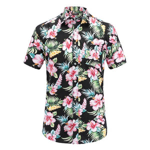 2019 New Summer Mens Short Sleeve Beach Hawaiian Shirts Cotton Casual Floral Shirts Regular Plus Size 3XL Mens clothing Fashion