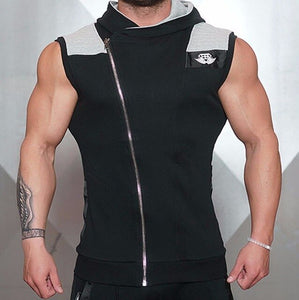 2019 New Shark Bay Brand Gyms Brand Hooded cap vest bodybuilding clothing and fitness mens undershirt Hooded cap Tank Tops Tops