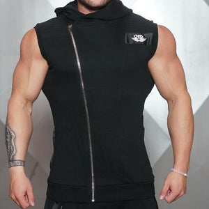 2019 New Shark Bay Brand Gyms Brand Hooded cap vest bodybuilding clothing and fitness mens undershirt Hooded cap Tank Tops Tops