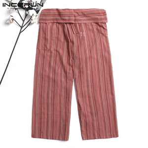 INCERUN 2019 Men Thai Fisherman Pants Striped Cotton Joggers Loose Casual Yoga-pants Workout Pockets Wide Leg Trousers Men S-5XL