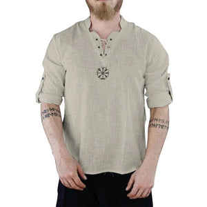 2019 Harajuku Casual Blouse Men's Summer New Style Fashionable Personality Cotton-linen Pure Long sleeved Top Sport Linen Tops