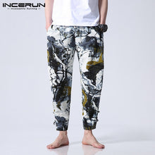 Load image into Gallery viewer, Floral Cotton Men Pants Casual Wide Legs Pants Loose Fitness Pants Baggy Button Ankle-Length Trousers Ethnic Style