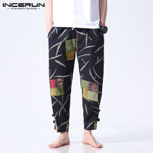 Load image into Gallery viewer, Floral Cotton Men Pants Casual Wide Legs Pants Loose Fitness Pants Baggy Button Ankle-Length Trousers Ethnic Style