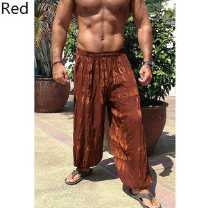 Retro  S-5XL Men Wide Legs Baggy Pants Loose Fitness Joggers Tie Dye Elastic Waist Beach Hawaii Vacation Plus Size Summer