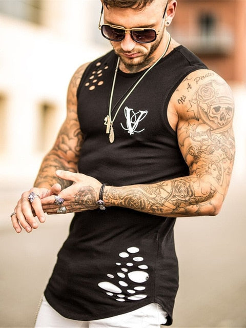 2019 Fashion hole Gyms Clothing Sporting Singlet Bodybuilding Stringer Tank Top Men Fitness Shirt Muscle Sleeveless Vest Tanktop