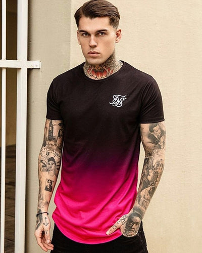 Fashion Men's Casual T-shirts Short Sleeve Gradient siksilk O-neck T-shirt for Men Clothes 2019 Brand T-shirts New Men