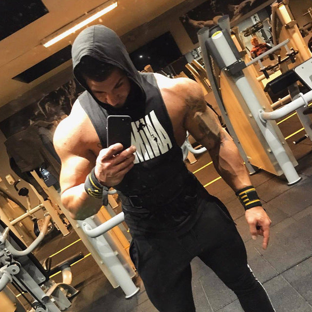 Men Bodybuilding Tank top Summer Gyms Fitness Workout Sleeveless Sweatshirt Cotton Hooded Vest Male Casual Crossfit Clothing