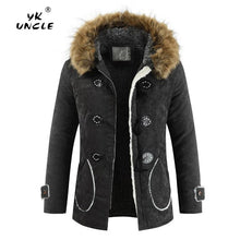 Load image into Gallery viewer, YK UNCLE Winter Fleece Military Jackets Men Faux Fur Hooded Windproof Outwear Parka Men Horns Buckle Thick Windbreaker Overcoat