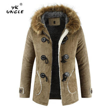 Load image into Gallery viewer, YK UNCLE Winter Fleece Military Jackets Men Faux Fur Hooded Windproof Outwear Parka Men Horns Buckle Thick Windbreaker Overcoat