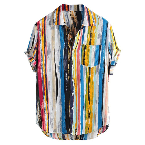 Womail 2019 New Fashion High Quality Summer Mens Casual Multi Color Lump Chest Pocket Short Sleeve Round Hem Loose Shirts Blouse