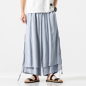 MRDONOO Cotton Linen Lightweight Thin Men's Trousers Chinese Style Loose Wide Leg Full Length Pants Casual Cross-Pants QT713-K68