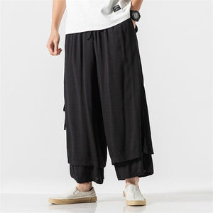 MRDONOO Cotton Linen Lightweight Thin Men's Trousers Chinese Style Loose Wide Leg Full Length Pants Casual Cross-Pants QT713-K68