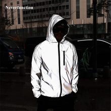 Load image into Gallery viewer, Plus Size 4XL Men Spring Autumn full reflective Windbreaker waterproof Jacket male High street hip hop Loose Hooded Coats