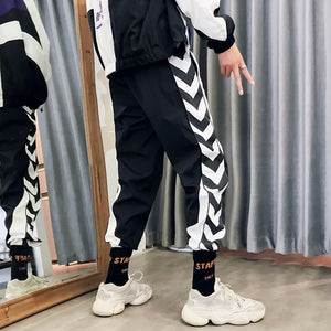 Loldeal Sweatpants Men Plus Size Casual Black White Stripe Printed Fashion Men Pants Hip Hop Pants Harem Pants Trousers