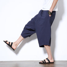 Load image into Gallery viewer, Men&#39;s brand casual pants 2019 summer new Japanese and Korean style fashion loose elastic waist tie men&#39;s cotton cropped trousers