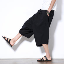 Load image into Gallery viewer, Men&#39;s brand casual pants 2019 summer new Japanese and Korean style fashion loose elastic waist tie men&#39;s cotton cropped trousers