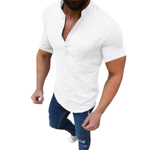 Men's Casual Blouse Cotton Linen shirt Loose Tops Short Sleeve Tee Shirt S-2XL Spring Autumn Summer Casual Handsome Men Shirt