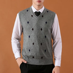 Asian Size Men's Wool Sweater Pullover Sleeveless Basic Knit Vest Tank Argyle Stylish Fashion Casual V Neck A-26