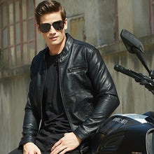 Load image into Gallery viewer, Mens Leather Jacket Brand Slim Stand Biker Motorcycle Jacket Men Outerwear Men PU Leather Jacket Coat Men Clothing