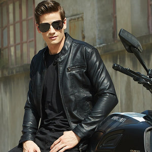 Mens Leather Jacket Brand Slim Stand Biker Motorcycle Jacket Men Outerwear Men PU Leather Jacket Coat Men Clothing