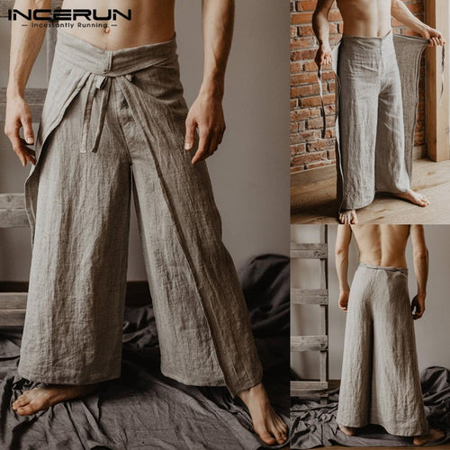 Vintage Baggy Men Harem Pants Wide Legs Loose Fitness Solid Fishermen Trousers Pantalon Hombre Drawstring High Waist Casual Pant