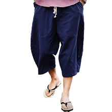 Load image into Gallery viewer, 2019 Cotton Linen Baggy Cross Pants Men Hanging Crotch Hip Hop Bloomers Pants men&#39;s Calf-Length Harem Pants Linen Trousers Man