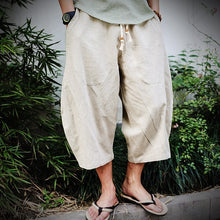 Load image into Gallery viewer, 2019 Cotton Linen Baggy Cross Pants Men Hanging Crotch Hip Hop Bloomers Pants men&#39;s Calf-Length Harem Pants Linen Trousers Man