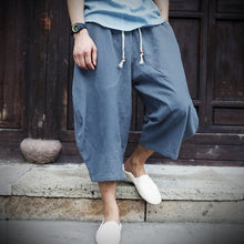 Load image into Gallery viewer, 2019 Cotton Linen Baggy Cross Pants Men Hanging Crotch Hip Hop Bloomers Pants men&#39;s Calf-Length Harem Pants Linen Trousers Man