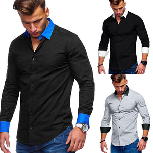 Men Shirt Long Sleeve Social Shirt Contrast Collar Fashion Top Man Casual Brand Shirts IS12